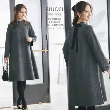 tocco 뒷 리본 달린 소매 레이스 장식 랜덤 리브 티셔츠 원피스