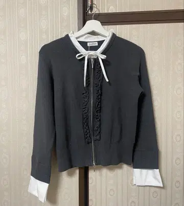 mellowneon 2way 레이어드 프릴 지퍼 니트 차콜 그레이