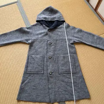 울 후드 부착 그레이 코트 약 80cm
