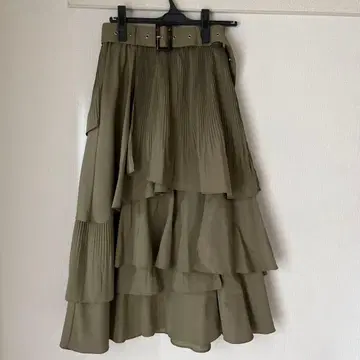 REDYAZE 카키 플레어 롱 스커트 벨트 포함