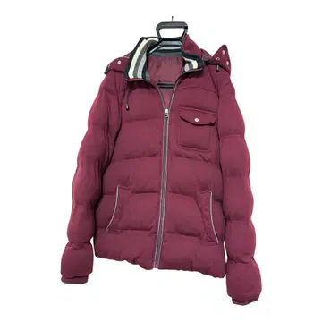 버건디 다운 자켓 스트라이프 카라 부착