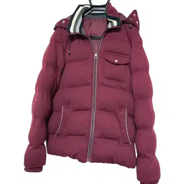 버건디 다운 자켓 스트라이프 카라 부착