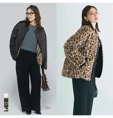 coca 리버서블 퀼팅 자켓 M 블랙/레오파드 무늬