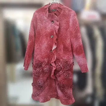 새상품급 CRESPA 크레스파 플라워 모티브 롱 보아 코트