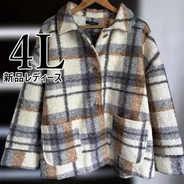새상품 4L 카라 부착 체크 무늬 코트 빅 사이즈 여성용