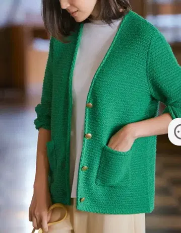 스티치 얀 V 컬러 니트 자켓 새상품