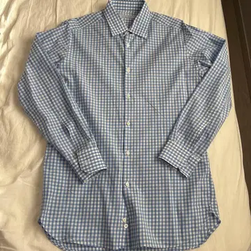 CANCLINI 블루 화이트 체크 긴팔 셔츠