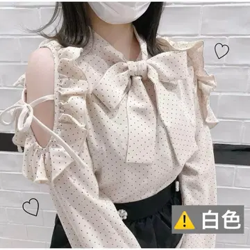 evelyn 리본 숄더 프릴 블라우스