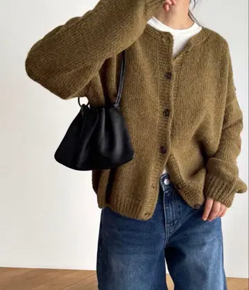 El mar 알파카 혼방 크루넥 가디건