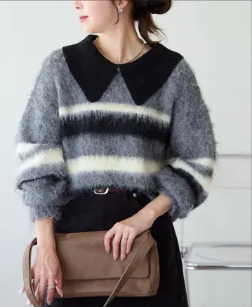 DISCOAT 샤기 보더 카라 달린 풀오버