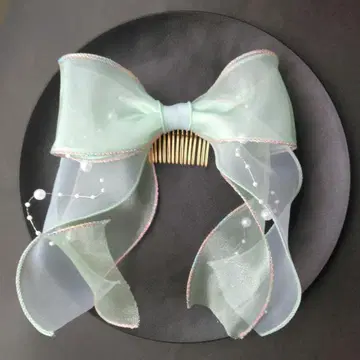 이중 튤 리본 라이트 그린 x 라메 그린 펄 가랜드 빅