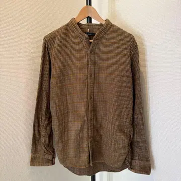 Johnbull 젬블 체크 무늬 노카라 긴팔 셔츠 브라운 계열