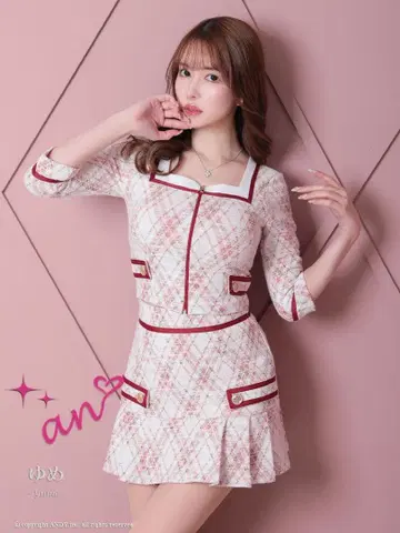 [ an/ ] 트위드 프론트 지퍼 소매 포함 셋업 타이트 플레어 드레스