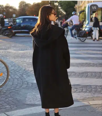 [ gypsohila ] 후드 부착 오버 사이즈 롱 코트 차콜 그레이