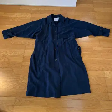 네이비 롱 코트 허리 리본 포함