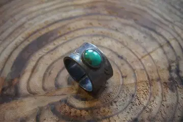 터콰이즈 장식 실버 오픈 링