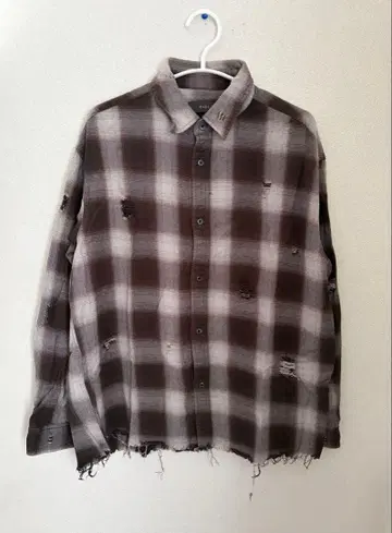 CLEL 빈티지 디자인 데미지 체크 셔츠