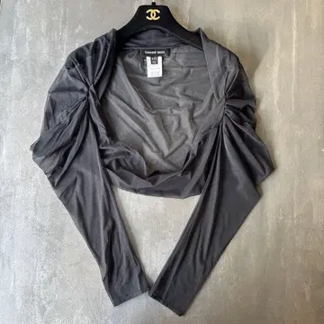 TADASHI SHOJI 쉬폰 그레이 드레이프 가디건