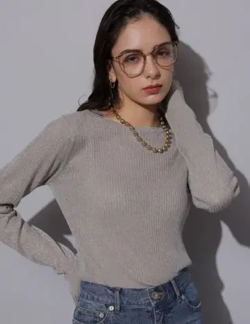 그레이 리브 긴팔 T셔츠