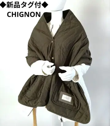 택 포함 새상품 CHIGNON 시뇽 퀼팅 스톨 포켓 카키