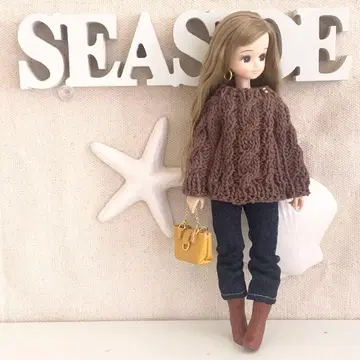 리카짱 의류 4세트 핸드메이드 22cm 브라운 케이블 짜임 스웨터