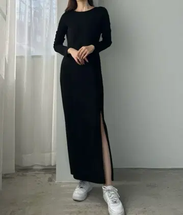 Louere 원피스 지퍼 슬릿 I 라인 컷 원피스