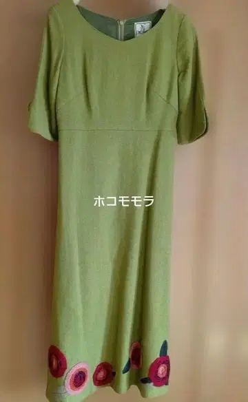 호코모모라 자수 그린 무릎 기장 원피스 40