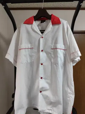 HILTON 버튼업 셔츠 L 화이트/레드