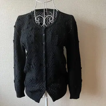 잉게보그 블랙 꽃 모티브 니트 가디건 코바늘 뜨기 모 털 혼방