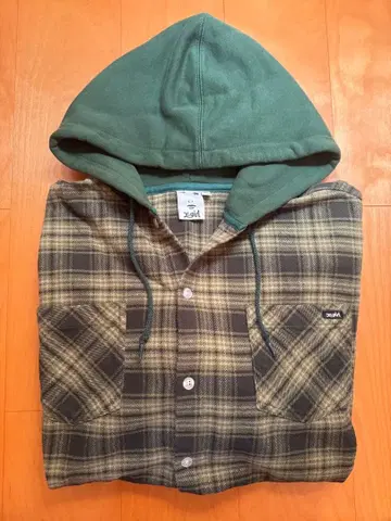 X-girl 플란넬 후드 부착 후드티 그린 체크