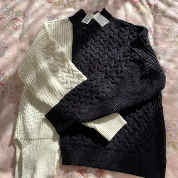 스콧 클럽 케이블 짜임 니트 M 블랙 화이트 9호