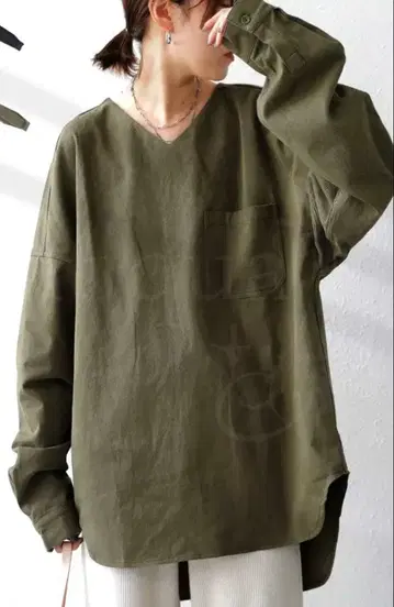 미착용 antiqua 워크라이크 풀오버 ML 카키 셔츠