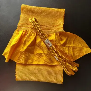 순수 실크 총 조임 오비 장식 천 오비 끈 성인식 후리소데 산 황색