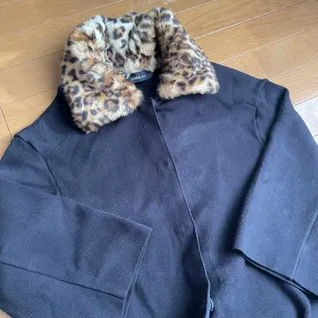 ZARA 자라 니트 코트 레오파드 퍼 아우터 블랙