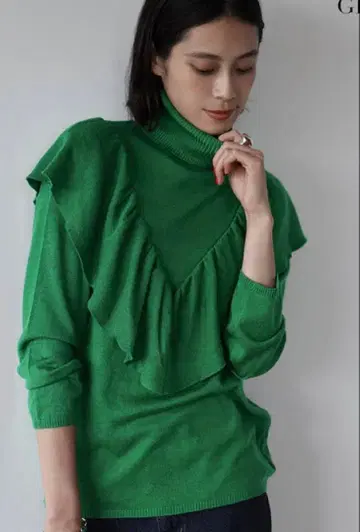 ELFRANK 프릴 터틀넥 니트 그린