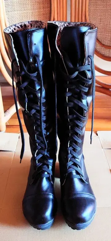 부츠 블랙 통굽 레오파드 무늬