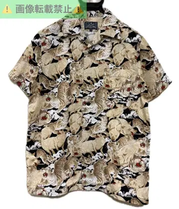 스튜디오 다치산 백돈 백호 올 패턴 코튼 하와이안 셔츠 38