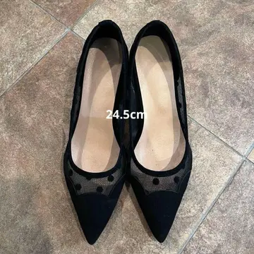 [새상품급] 블랙 도트 메쉬 스틸레토 펌프스