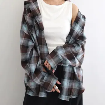 and me 후디 체크 셔츠 블라우스