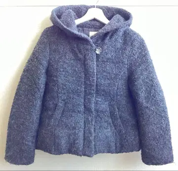 그레이 후드 부착 다운 자켓