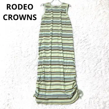 로데오 크라운 롱 원피스 슬리브리스 보더 리브 크루넥