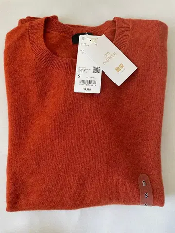 미사용 새상품 유니클로 캐시미어 100% 크루넥 스웨터 오렌지 S