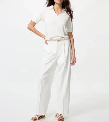 유니클로 턱 와이드 팬츠 S 화이트