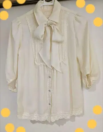 아이보리 블라우스 셔츠 여성용 M 보타이 리본 포멀