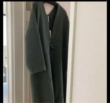 미사용 새상품 파오레티 그린 V넥 롱 코트 허리 리본