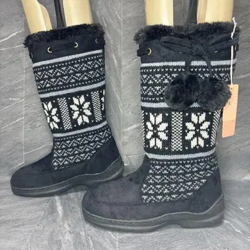 미사용품 NUOVO 노르딕 무늬 보아 롱 부츠 폼폼 포함 L