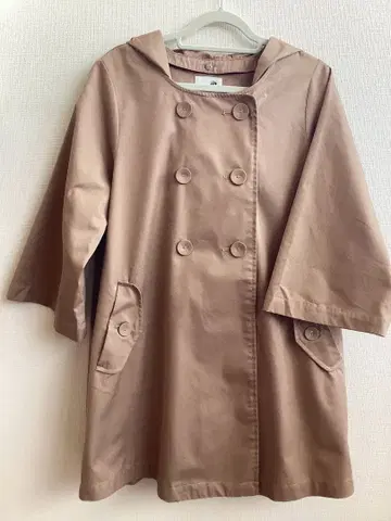 후드 부착 더블 브레스트 코트 베이지