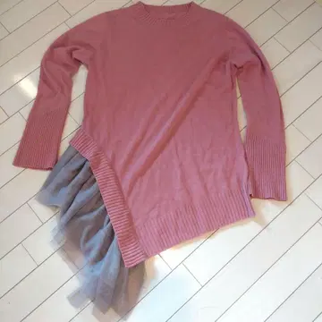 PRIDE 핑크 니트 튜닉 튤 장식 긴팔