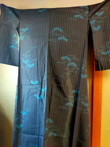 3 다크 블루 스트라이프 파란 구름 무늬 여름용 기모노