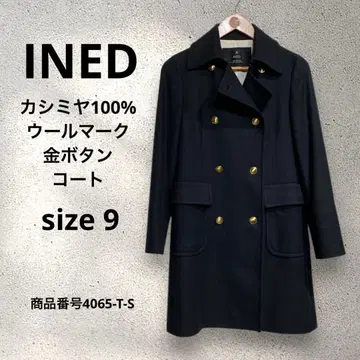 INED 캐시미어 100% 코트 울 마크 골드 버튼 일본제 블랙 9호